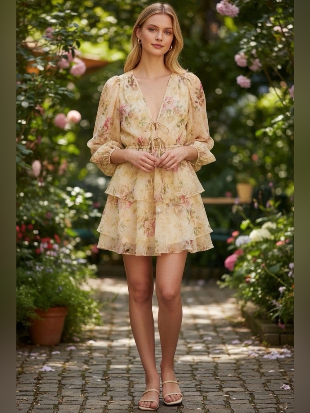 TED BAKER Yellow Floral Tamziiy Tie Front Mini Dress US 10 M/L NWT Cottagecore